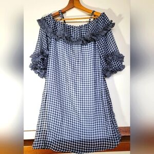 Gabby Skye Women's Black and White Gingham Off-Shoulder Dress Size 10 EUC